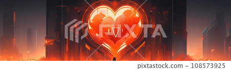 Multicolored Abstract Heart Futuristic Cyberpunk Style 108573925