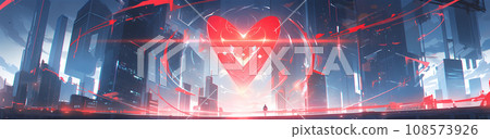 Multicolored Abstract Heart Futuristic Cyberpunk Style 108573926