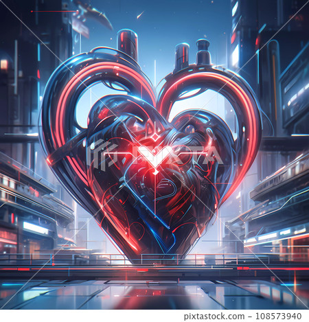 Cyberpunk Retro Futuristic Heart with Neon Lights Cyberpunk Retro Futuristic Heart with Neon Lights 108573940