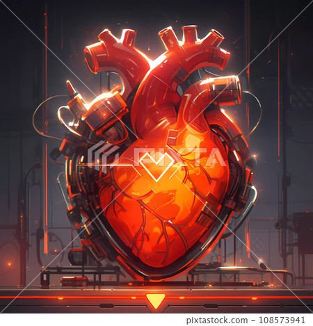 Cyberpunk Retro Futuristic Heart with Neon Lights Cyberpunk Retro Futuristic Heart with Neon Lights 108573941