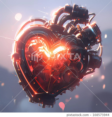 Cyberpunk Retro Futuristic Heart with Neon Lights 108573944