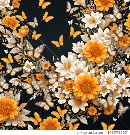 floral butterfly orange realistic background wallpaper  108574267