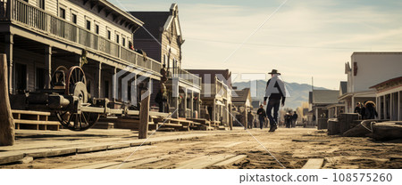 Generative ai illustration of  american town wild west 108575260