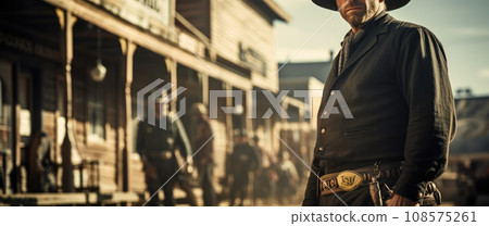 Generative ai illustration of  american town wild west 108575261