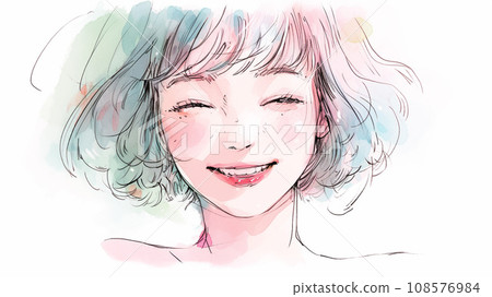Watercolor painting of a smiling woman AI-generated image 108576984