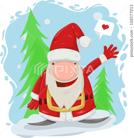 Christmas postcard of cute Santa Claus with Christmas tree. vector illustration 108577013