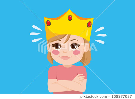 Little Girl Wearing Golden Crown Vector Illustration 108577057