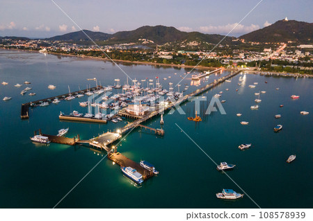 Aerial view of illuminated Chalong Pier in Phuket, Thailand 108578939
