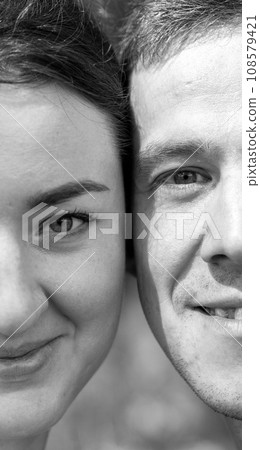 Close-up of the man and woman's face close to each other. Love and romantic relationships. 108579421