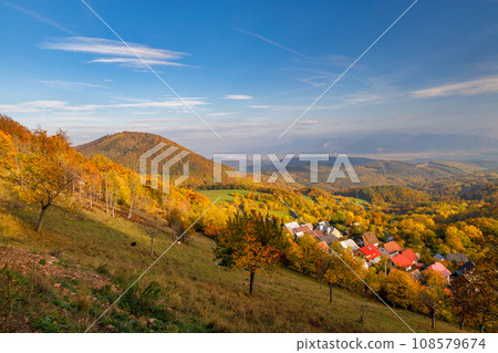 View of autumn mountain landscape. View of autumn mountain landscape. 108579674