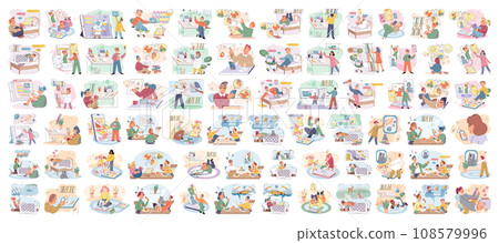 Children with smartphone. Vector illustration. Children nowadays are often seen with smartphones in their hands The use technology has become prevalent among school kids Smartphones have become 108579996