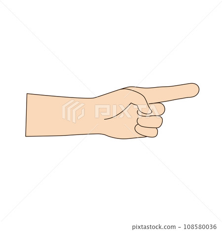 Isolated gesture of index finger pointing to the side. Vector beige color. Hand shows number one Isolated gesture of index finger pointing to the side. Vector beige color. Hand shows number one 108580036