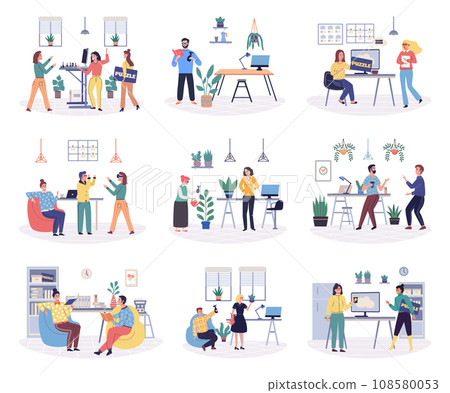 Office playing vector illustration. The workplace is not just about work it c also be platform for fun and enjoyment Playful actions and activities in office c boost creativity and encourage Office playing vector illustration. The workplace is not just about work it c also be platform for fun and enjoyment Playful actions and activities in office c boost creativity and encourage 108580053