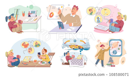 Kids with phone. Vector illustration. Kids with smartphones can access internet and explore wealth information The phone has become popular gadget among kids, enabling them to stay connected 108580071