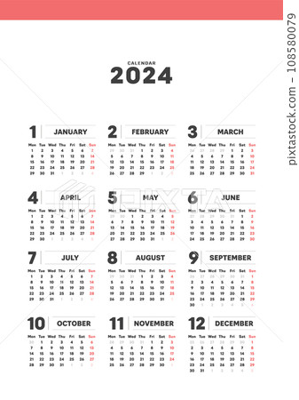 Simple annual calendar for 2024 - Starting - Stock