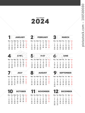 COM. Calendar 2024年サイン入り Simple annual calendar for 2024 - Starting - Stock
