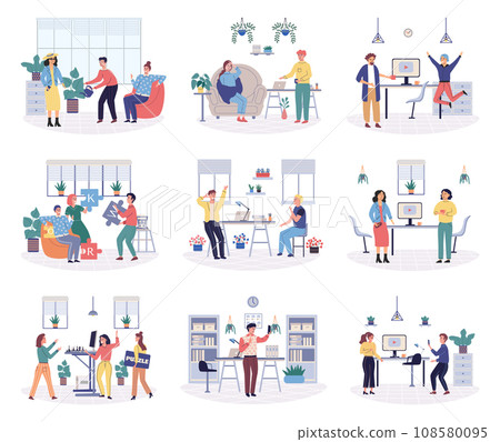 Office leisure vector illustration. The office provides space for leisure activities during break time Engaging in recreational activities in workplace promotes relaxation and rejuvenation Employees 108580095