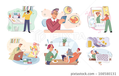 Child with tablet. Vector illustration. Toddlers are increasingly using digital tablets as means entertainment and learning Smart devices have revolutionized way children interact with technology 108580131