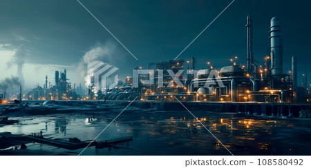 sprawling industrial complex with factories, warehouses, and a web of transportation infrastructure. Generative AI sprawling industrial complex with factories, warehouses, and a web of transportation infrastructure. Generative AI 108580492