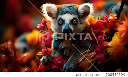 beautiful lemurs playing in the branches of Madagascar forests. Generative AI beautiful lemurs playing in the branches of Madagascar forests. Generative AI 108580594