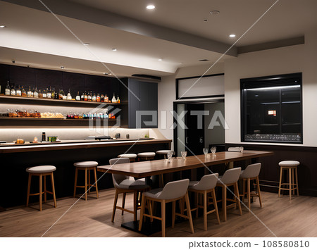 Realistic restaurant with medium shot hyper detail. 108580810