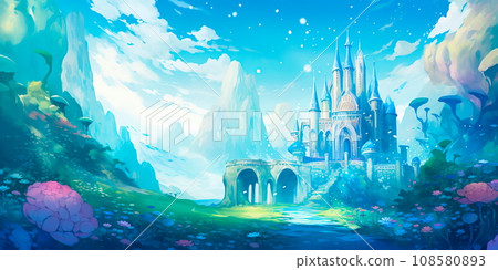 watercolor background with a whimsical and fairytale-like theme, perfect for children's book illustrations or magical storytelling. watercolor background with a whimsical and fairytale-like theme, perfect for children's book illustrations or magical storytelling. 108580893