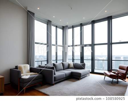 Ultrarealistic penthouse interior design medium shot hyperdetailed. 108580925