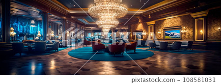 sophisticated and classy casino lobby with glitzy chandeliers, velvet seating, and a glamorous ambiance. sophisticated and classy casino lobby with glitzy chandeliers, velvet seating, and a glamorous ambiance. 108581031