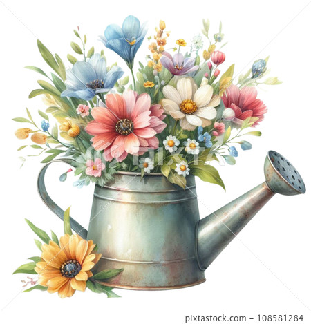 Watercolor a bouquet of flowers. generative ai 108581284