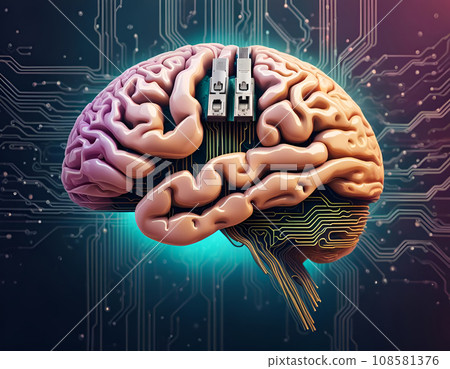 Human brain connected to printed circuit as a main processor Human brain connected to printed circuit as a main processor 108581376