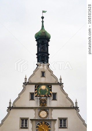 The fragment or detail of historical building at Rothenburg ob der Tauber where is the fortified city at Germany. 108581628