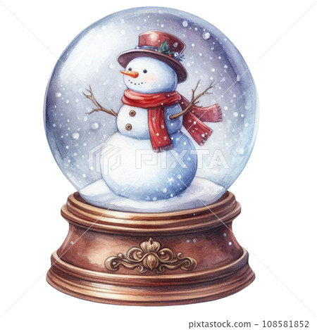 Snow globe with a snowman. Watercolor illustration isolated on white background. generative ai 108581852