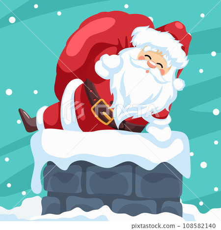 Merry christmas card design of santa claus entering through the chimney 108582140