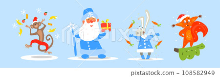 Funny Christmas and Winter Holiday Characters Vector Set 108582949