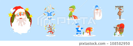 Funny Christmas and Winter Holiday Characters Vector Set 108582950