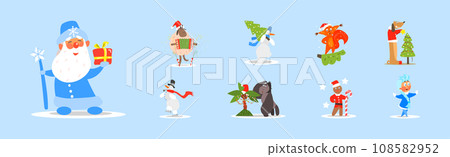 Funny Christmas and Winter Holiday Characters Vector Set Funny Christmas and Winter Holiday Characters Vector Set 108582952