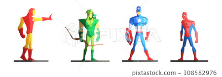 Superhero Fantastic Character in Pose and Costume Vector Set Superhero Fantastic Character in Pose and Costume Vector Set 108582976