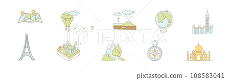 Tourism and Travel on Vacation Object and Element Vector Set 108583041