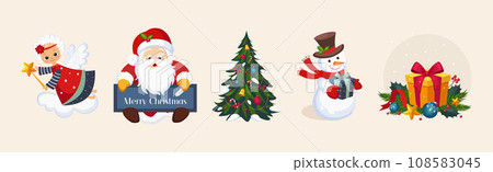 Christmas and Winter Holiday Bright Object and Symbol Vector Set 108583045