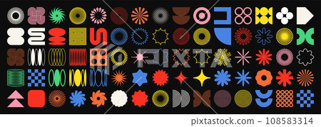 Brutalist geometric shapes, symbols. Simple primitive elements and forms. Bauhaus retro design, trendy contemporary minimalist style. Vector illustration Brutalist geometric shapes, symbols. Simple primitive elements and forms. Bauhaus retro design, trendy contemporary minimalist style. Vector illustration 108583314