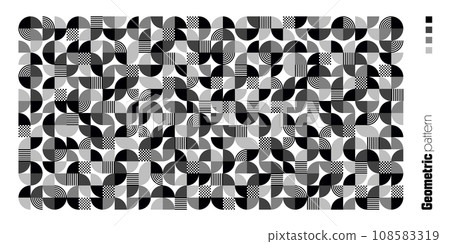 Geometric trendy pattern, Bauhaus style. Modern background with simple elements. Retro texture with basic geometric shapes. Print design, minimalist poster cover. Vector illustration Geometric trendy pattern, Bauhaus style. Modern background with simple elements. Retro texture with basic geometric shapes. Print design, minimalist poster cover. Vector illustration 108583319