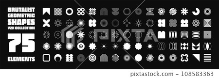 Brutalist geometric shapes, symbols. Simple primitive elements and forms. Bauhaus retro design, trendy contemporary minimalist style, y2k. Vector illustration Brutalist geometric shapes, symbols. Simple primitive elements and forms. Bauhaus retro design, trendy contemporary minimalist style, y2k. Vector illustration 108583363