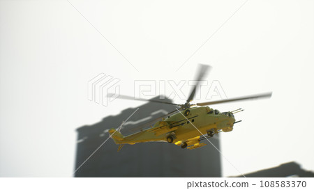 Yellow helicopter during a rescue operation in the city. 3d render Yellow helicopter during a rescue operation in the city. 3d render 108583370