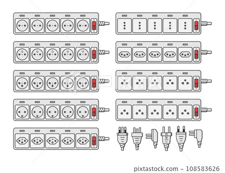 power outlet plug extension strip world standards french sweiss set vector flat illustration 108583626