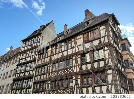 Historic wooden facade in downtown of Strasbourg, France, Historic wooden facade in downtown of Strasbourg, France, 108583662