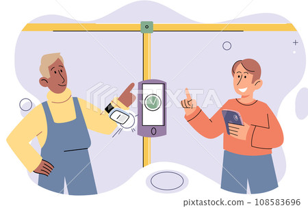 Cashless payment. Vector illustration. Wireless payment systems are designed to prevent unauthorized access to sensitive information Mobile cashless payments offer convenience for splitting bills 108583696