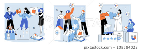 Business Association. Vector illustration. Agreements outline terms and conditions for business partnerships and transactions Assistance from experienced professionals can accelerate business growth 108584022