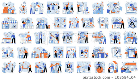 Shop owner. Vector illustration. Companies implement various strategies to enhance their market presence and competitiveness Careful planning is vital for businesses to achieve their goals Shop owner. Vector illustration. Companies implement various strategies to enhance their market presence and competitiveness Careful planning is vital for businesses to achieve their goals 108584104