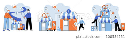 Shop owner. Vector illustration. Developing comprehensive business plan is crucial for attracting investors Business owners must understand shop owner metaphor to navigate challenges effectively 108584231