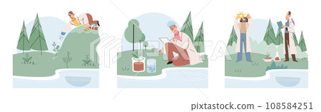 Nature science. Vector illustration. Environmental preservation requires scientific expertise and deep understanding nature Scientific experiments are conducted to investigate natural phenomena 108584251